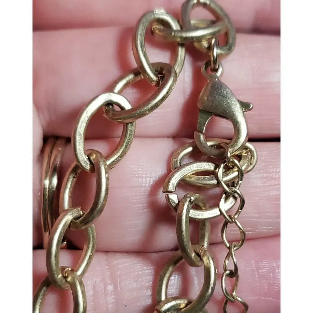 Dana Buchman Signed Three Layer Multicolored Necklace, Matte Yellow Gold Tone